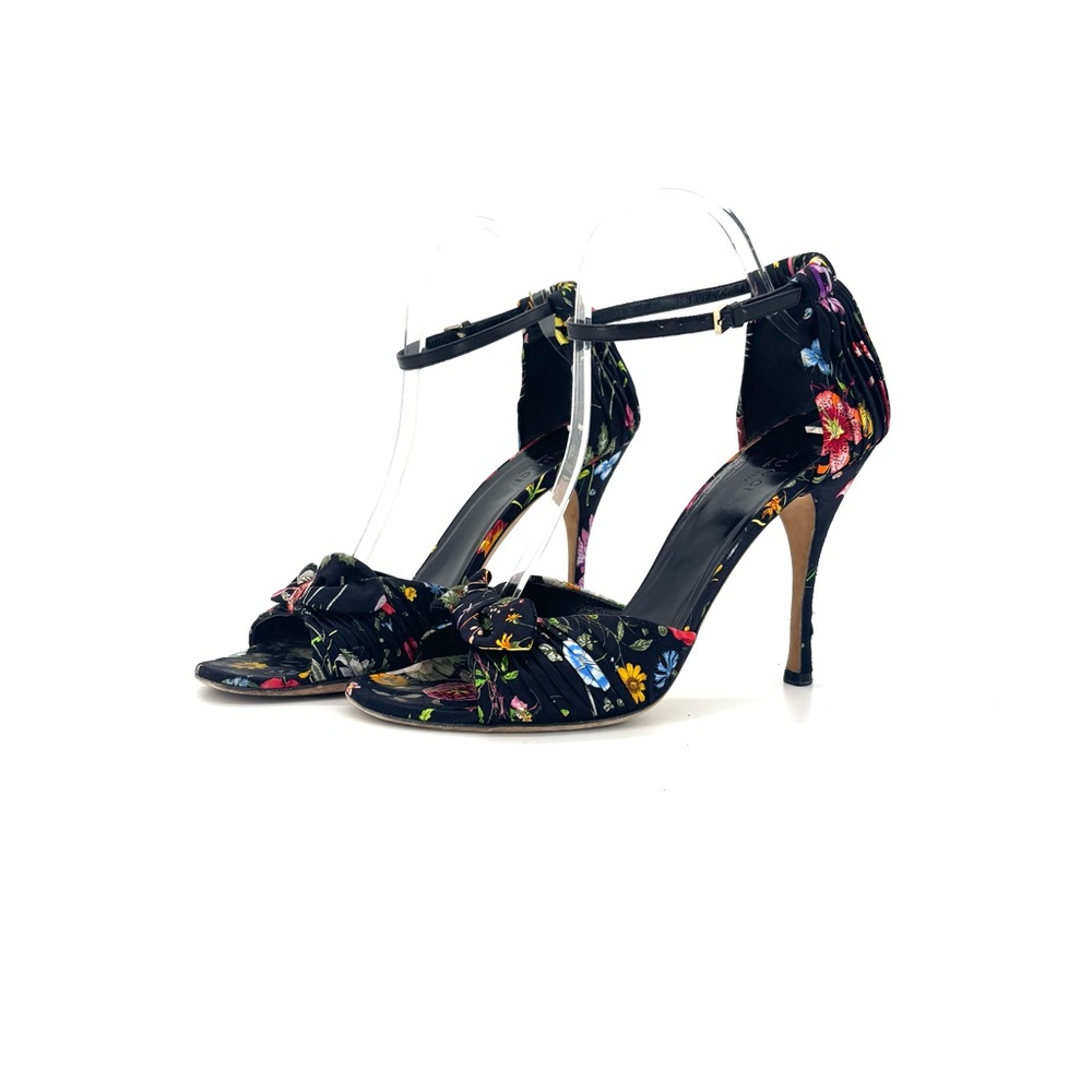 Gucci Flora Bow Retro Vintage Floral High Heel Sandals 8.5